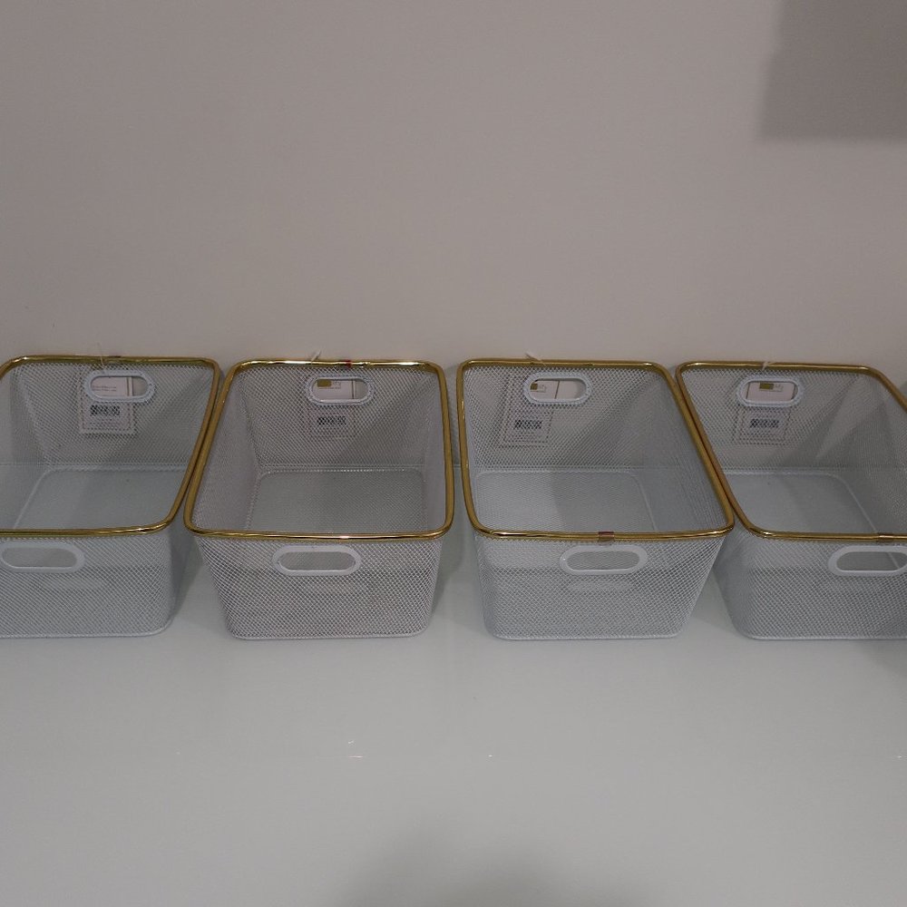 New Simplify Mesh Storage Bin w Gold Rim - 4 pack